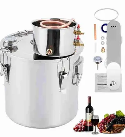 Home distillery never used brand new 5 gallons. Free added small sub pump to add water to condenser....