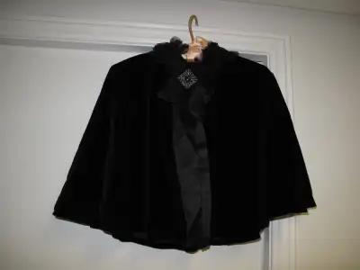 ANTIQUE BLACK VELVET CAPE with Satin Ribbon, View more