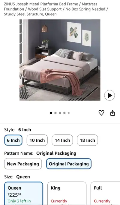 Queen bed frame with slat / Cadre de grand lit avec sommier, View more