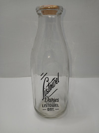 Vintage Listowel Dairies Listowel Ont. Square Quart Milk Bottle