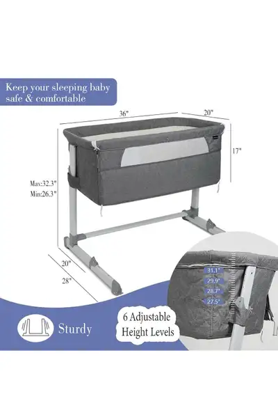 Brand new 3 in 1 Baby Bassinet Bedside Sleeper, Bedside Crib with 6 Adjustable Height, Soft Mattress...