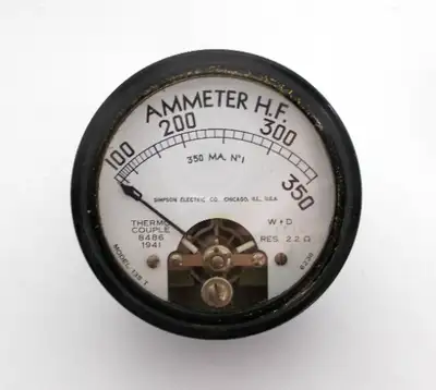 Vintage Simpson Model 135T Radio Frequency RF Thermocouple Type Ammeter Meter 1941 Manufactured by S...