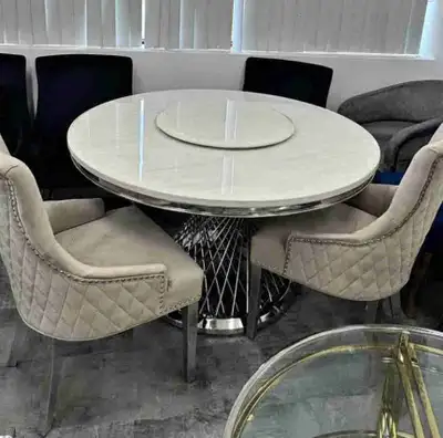 Real marble dining table with silver base near me , View more