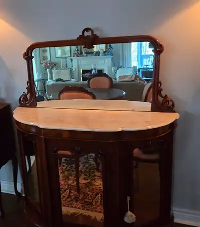 Antique Credenza with Marble top and Mirror, View more