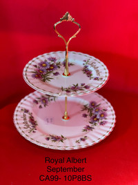 Multiple Royal Albert Flower of the month series cake stands 