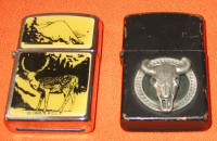 Lighters (2) Buffalo Skull &  Elk  -Used Working - Zippo Style