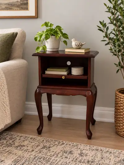 Bombay Mahogany-Finish Side Table with Pull-Out Shel, View more