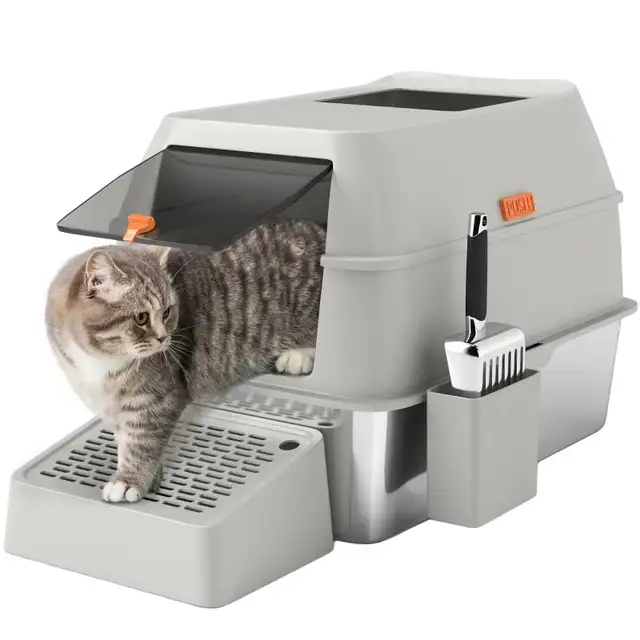 Stainless Steel Cat Litter Box with Lid, Light Grey Color  in Other in Markham / York Region - Image 3
