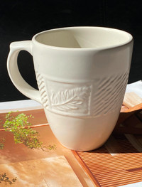 Pfaltzgraff Sierra White 16 oz Mug Embossed Botanical Fern Leaf