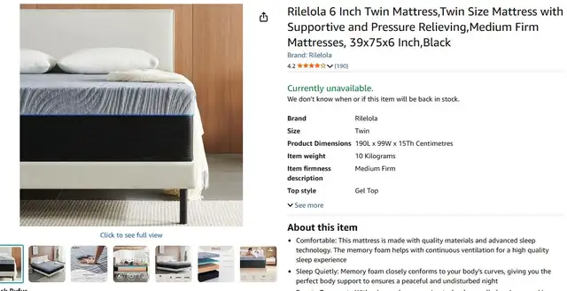 Rilelola 6 Inch Twin Mattress, Medium Firm Mattresses, 39x75x6" in Beds & Mattresses in City of Montréal - Image 3