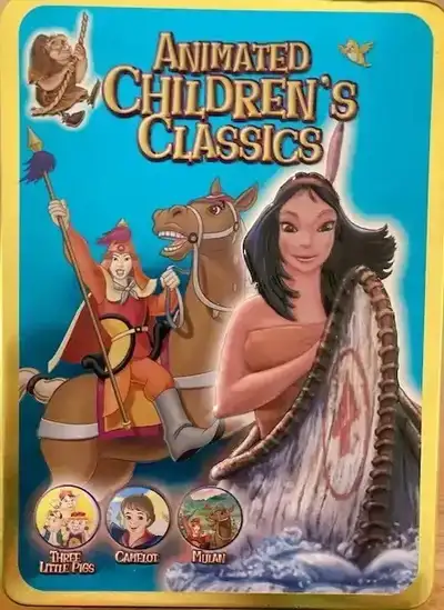 Animated classics for kids DVD - new. In a tin box; 5 discs with 2 stories each. Pocahontas, Mulan C...