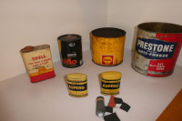 Lot 6 cans/boites en métal anciennes:Shell wax,10w40Uniflo,Prest