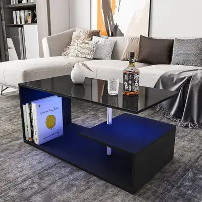 LED Coffee Table with Storage 100*50*46cm Black or White , View more