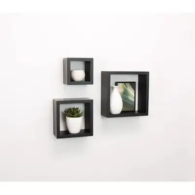 3-Piece Wall Cube Black Shelf Set, View more