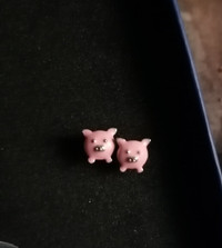 Pink pig sterling silver stud earrings