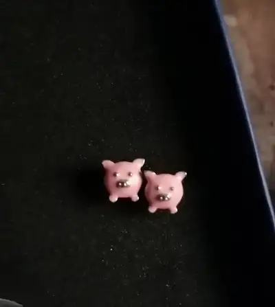 Pink pig sterling silver stud earrings, View more