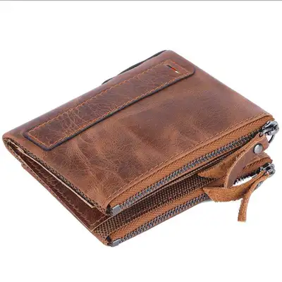 Men Brown Leather Wallet with Zipper, View more