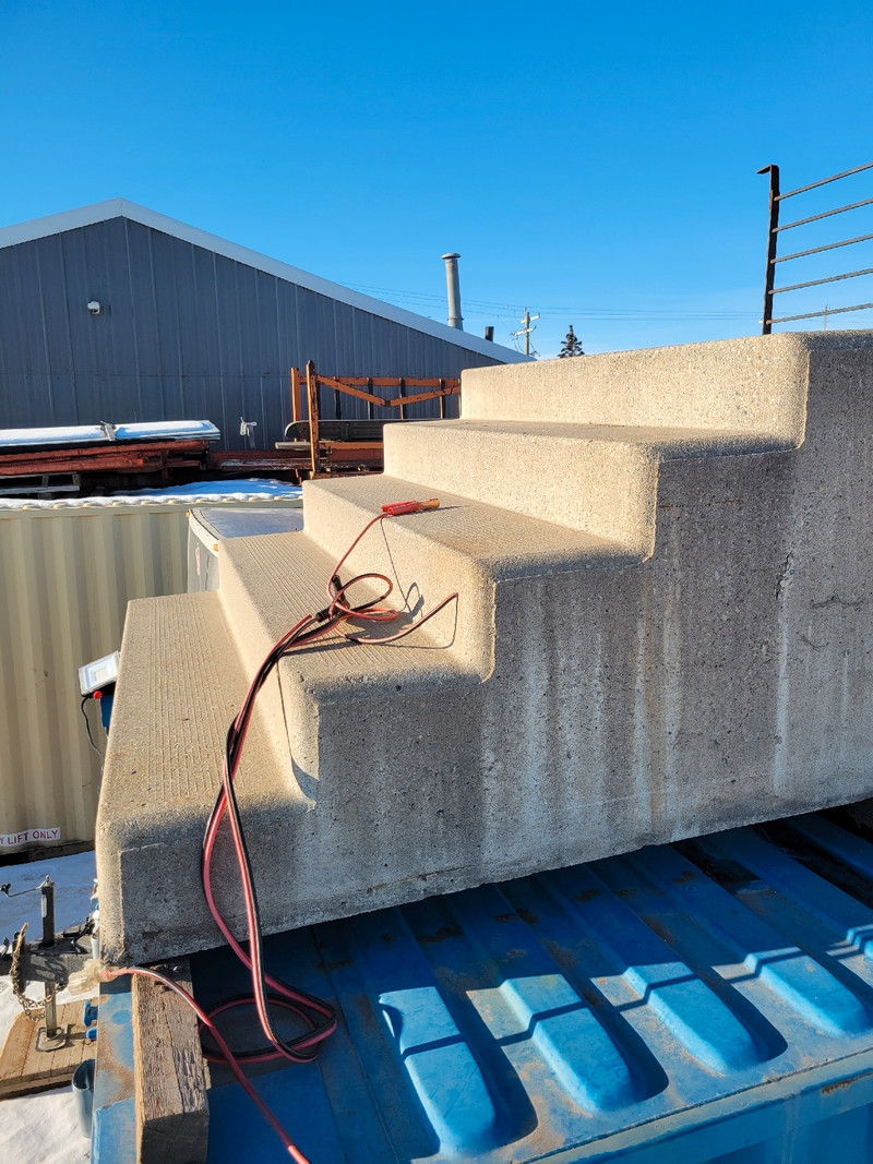Precast Concrete Step with Steel Railings. Decks & Fences Calgary