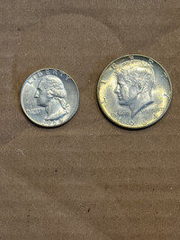 1964 USA American Silver Quarter and 50 cent pieces