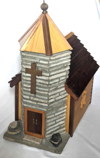 Handcrafted Wood, Stone & Copper Canadian Pioneer Model Church!