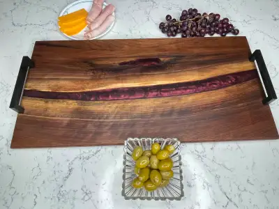 Live Edge Black Walnut Charcuterie Board w/ Dark Red Wine Epoxy, View more