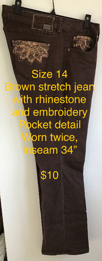 Brown Stretch Jeans Sz 14 - 34” inseam worn twice