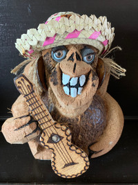 Vintage Hand Carved Coconut Monkey (Cuba monkey featuring bli