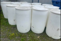 White Food Grade Plastic Barrels- Solid Tops