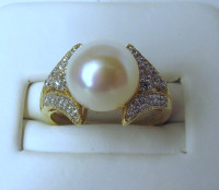 Diamonds 0.50ct Pearl 10mm 14K Yellow Gold Ring-----Outstanding