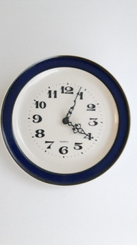 Vintage Blue Ceramic Plate Wall Clock Japan 10.5" Works.
