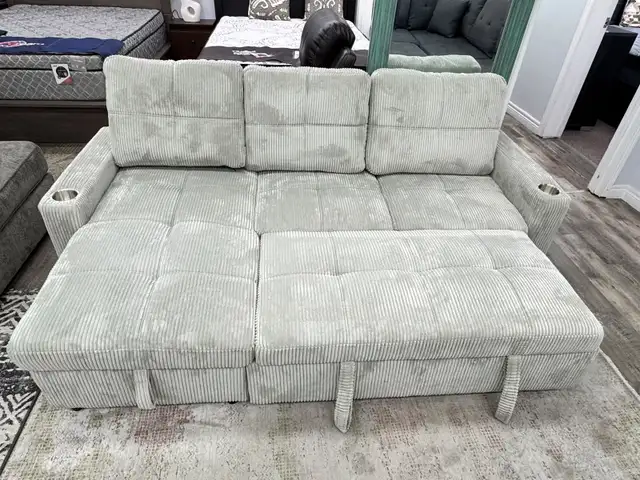 New Elegant Pull Out Sofa Bed Grey Fabric Clearance Sale