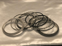 Collection of Silver Tone Metal Bangle Bracelets