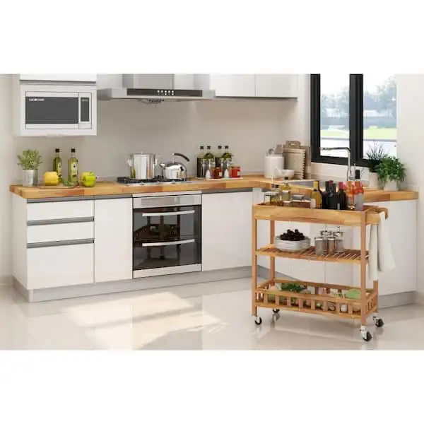 3 Tier Large Solid Acacia Kitchen Cart, Golden Teak in Hutches & Display Cabinets in City of Toronto - Image 7
