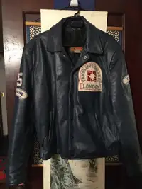 VTG 95 Fanshawe college green leather jacket, Sz 42