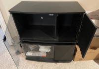 TV stand with glass cabinet and cupboard on the side