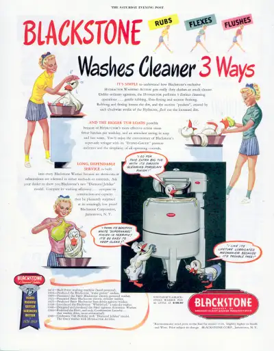 Blackstone Washing Machines, 1949 Ad, View more