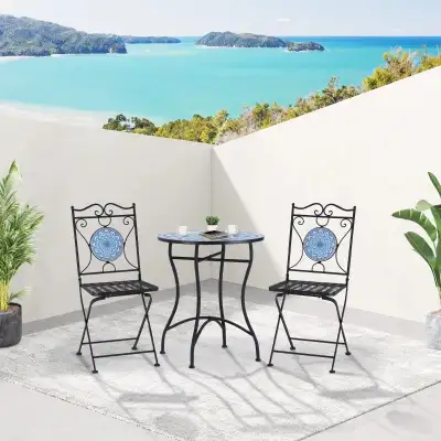 3-Piece Outdoor Bistro Set Garden Coffee Table Set with Mosaic , View more