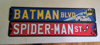 Vintage Batman Blvd + Spider-Man ST Superhero street sign