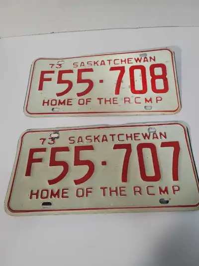 Here are two Saskatchewan license plates from 1973, a piece of Saskatchewan and RCMP history. These...