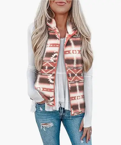 Women's Sherpa Fleece Vest Jacket (M) Boho Print | Sleeveless, View more