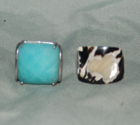 $20 each vintage rings blue stone silver tone, white iridescent