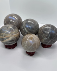 Peach Moonstone Spheres with silver/blue FLASH