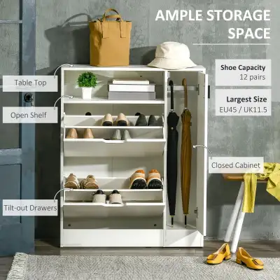 Modern Shoe Cabinet, 12 Pairs Shoe Storage Cabinet with 2 Flip D, View more