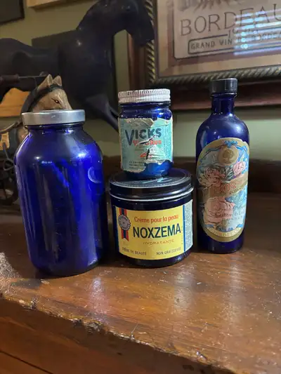 Vintage bottles Cobalt blue circa 1940, View more