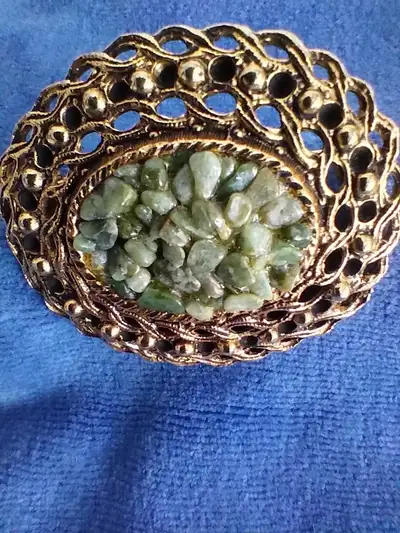 Gold Tone Green Vintage Brooch, View more