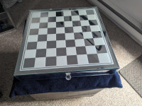 Outstanding Mirror Chess Board, Frosted With Storage Drawer