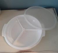 Vintage Tupperware Suzette white divided serving dish with lid