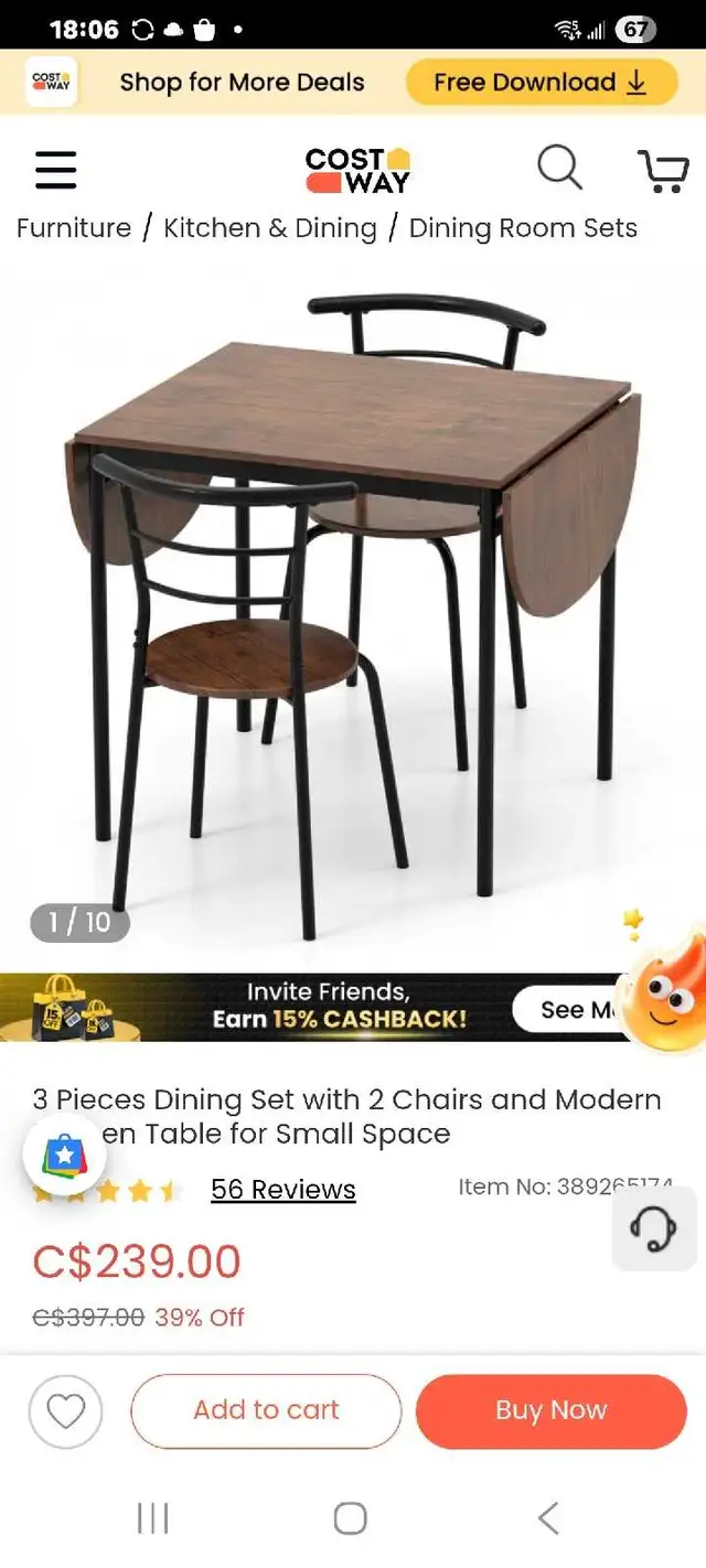 Costway folding leaf dinning table and 2 chairs in Dining Tables & Sets in Markham / York Region - Image 3