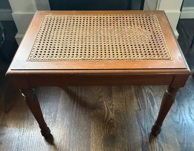 Vintage Wood Side Table with Cane Inlay, View more