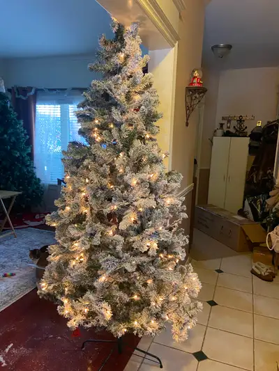 New 7 Foot Green Flocked Christmas Tree, View more